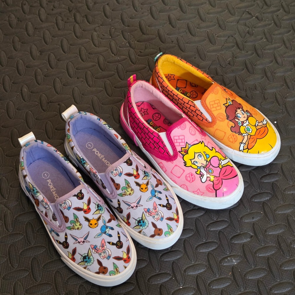 Nintendo Pokemon & Super Mario Kids Size 1 Slip On Sneakers Lot